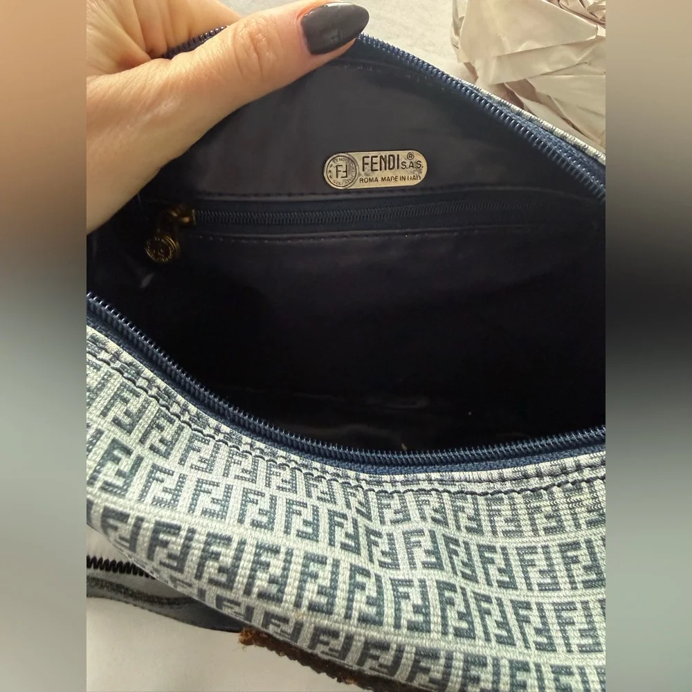 Vintage Fendi Zucca Canvas Shoulder Bag – Blue/Gray Monogram – Made in Italy - Picture 7 of 16